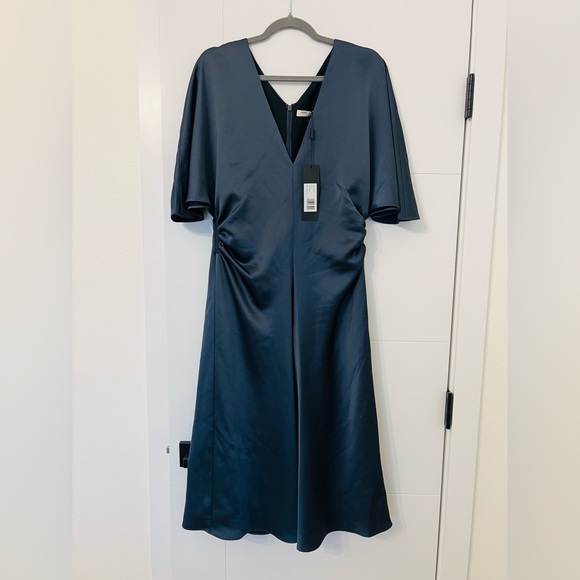 NWT $395 Halston Heritage Flowy-Sleeve Satin Cocktail Dark Green Dress Sz10 - Picture 3 of 8